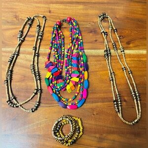 Wooden beaded statement jewelry bundle set of 4